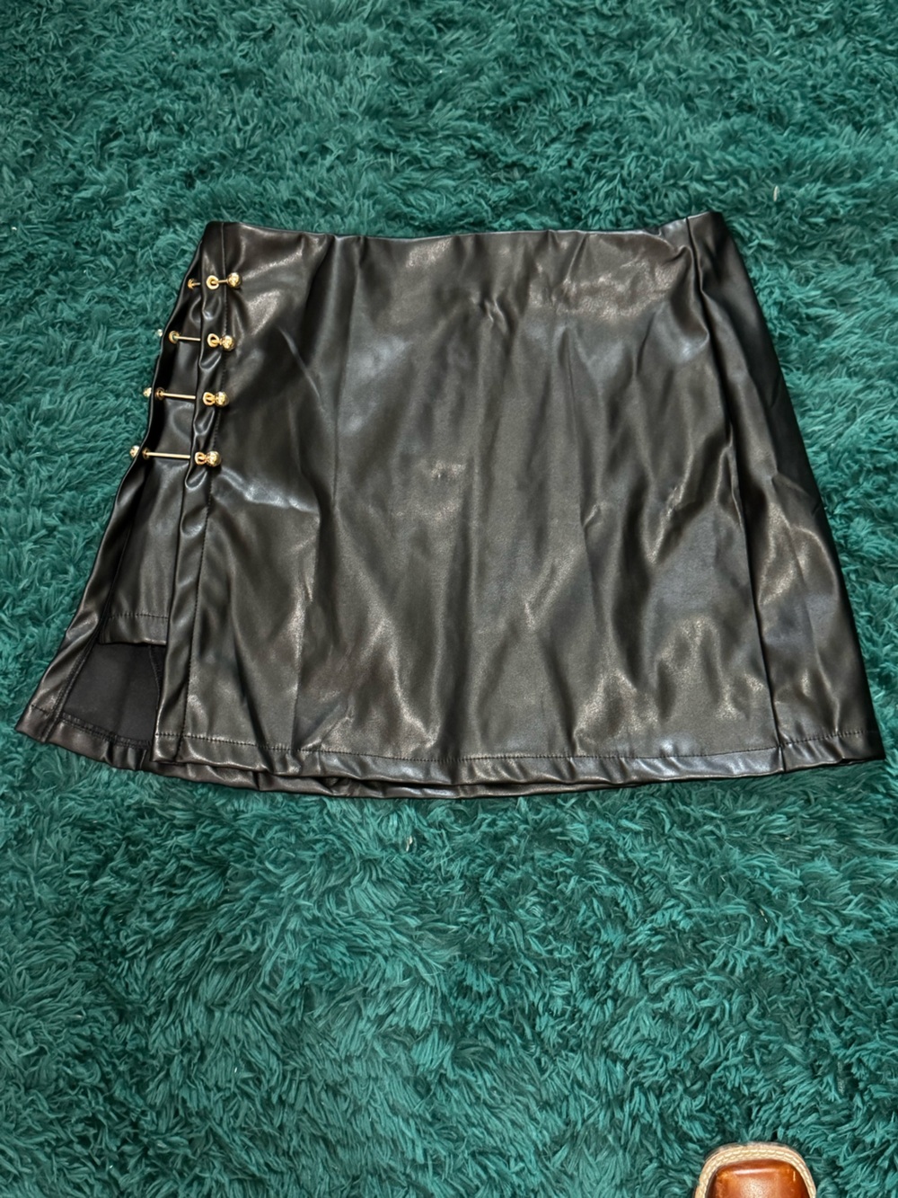 Faux Leather Black Mini Skirt with Gold Stud Details